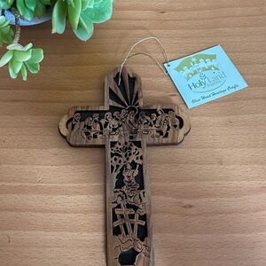 Sold - Hand-Carved Olive Wood Wall Cross – Made in Bethlehem, Holy Land Imports